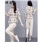 梓龄 休闲裤女棉麻套装女2020夏季新款运动休闲套装女小个子显高洋气轻熟风T恤九分裤时尚两件套 米白色 请拍对应尺码