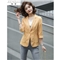简草 小西装女2020秋装新款韩版时尚通勤简约气质百搭潮流格纹一粒扣七分袖西服外套女X8988 黄色 XL