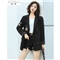 简草 小西装女中长款2020秋季新款时尚简约百搭个性潮流气质翻领刺绣黑色长袖西服外套女X8958 黑色 S