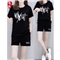 逸宛yw短裤女运动休闲套装女2020年夏装新款大码运动服时尚印花短袖短裤两件套跑步服女学生宽松套装 黑色 M【建议85-105斤】