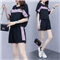 睡妍 大码女装套装女夏2020夏季新品韩版胖mm宽松显瘦短袖T恤短裤两件套休闲套装女 7319 黑色 XXL（135-155斤）