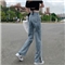丝克诺依 牛仔裤女阔腿裤夏季薄款2020新款浅色开叉直筒宽松泫雅风高腰垂感拖地裤潮 浅蓝长裤  M