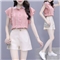 思语林 雪纺衫短裤套装女2020夏装新款小个子显高洋气减龄休闲短裤子两件套 粉色套装 S