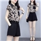 缪资  2020夏季新款韩版时尚雪纺套装女休闲气质短裤小个子洋气两件套潮 黑色套装 M