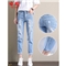 【2件特价】右昀 高腰破洞牛仔裤女宽松春秋2020新款显瘦百搭学生九分哈伦萝卜裤子 浅蓝色 28【适合100-110斤】