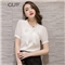 CUF 香港潮牌 雪纺衬衫女装2020年夏季新款V领蝴蝶结职业上衣纯色显瘦短袖打底衫百搭气质 白色 S