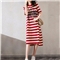 凝拉连衣裙女中长款2020夏季新款字母印花女装韩版时尚雪纺大码百搭气质圆领裙子 红条纹 2XL（建议145-160斤）