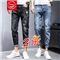 【两条装】鳄鱼恤牛仔裤男夏季新款裤子男韩版潮流小脚九分裤男士宽松休闲裤男时尚百搭破洞牛仔裤男修身男裤 981黑色+897蓝色 31