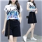 灏尼欧夏季新款2020洋气套装女时尚显示气质女装印花雪纺衬衫短裤两件套 黑色 L